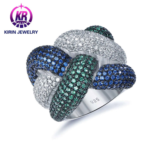Wholesale Silver CZ & Nano 3-Color Irregular Twisted Band Engagement Ring