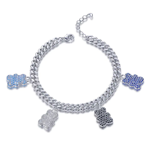 Wholesale Silver CZ & Nano & Corundum Color Bear Charm Cute Bracelet