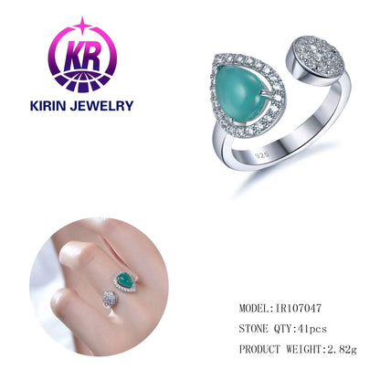 Wholesale Silver CZ Open Lab Created Gemstones Pear Halo Engagement Ring for Women