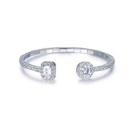 Wholesale Silver CZ Open Round and Baguette Lab Grown Diamond Bangle