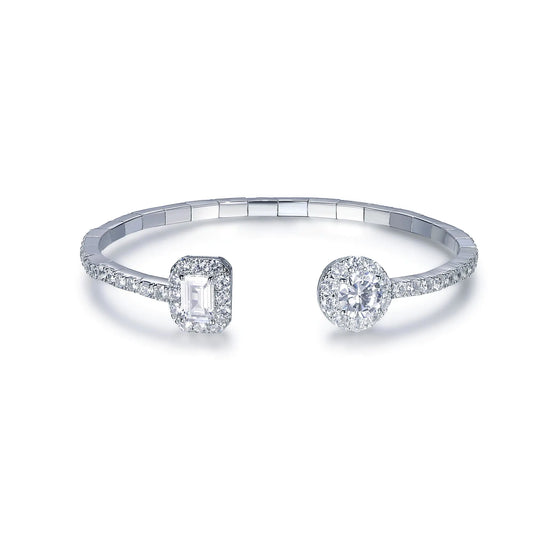 Wholesale Silver CZ Open Round and Baguette Lab Grown Diamond Bangle