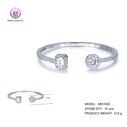 Wholesale Silver CZ Open Round and Baguette Lab Grown Diamond Bangle for Women