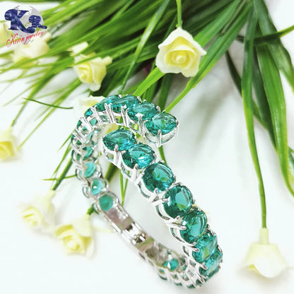 Wholesale Silver CZ Oval Cut Created Sapphire Open Cuff Bangle