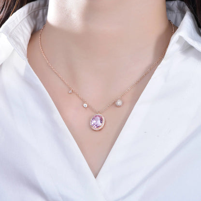 Wholesale Silver CZ Oval Cut Halo Pendant Necklace for Women