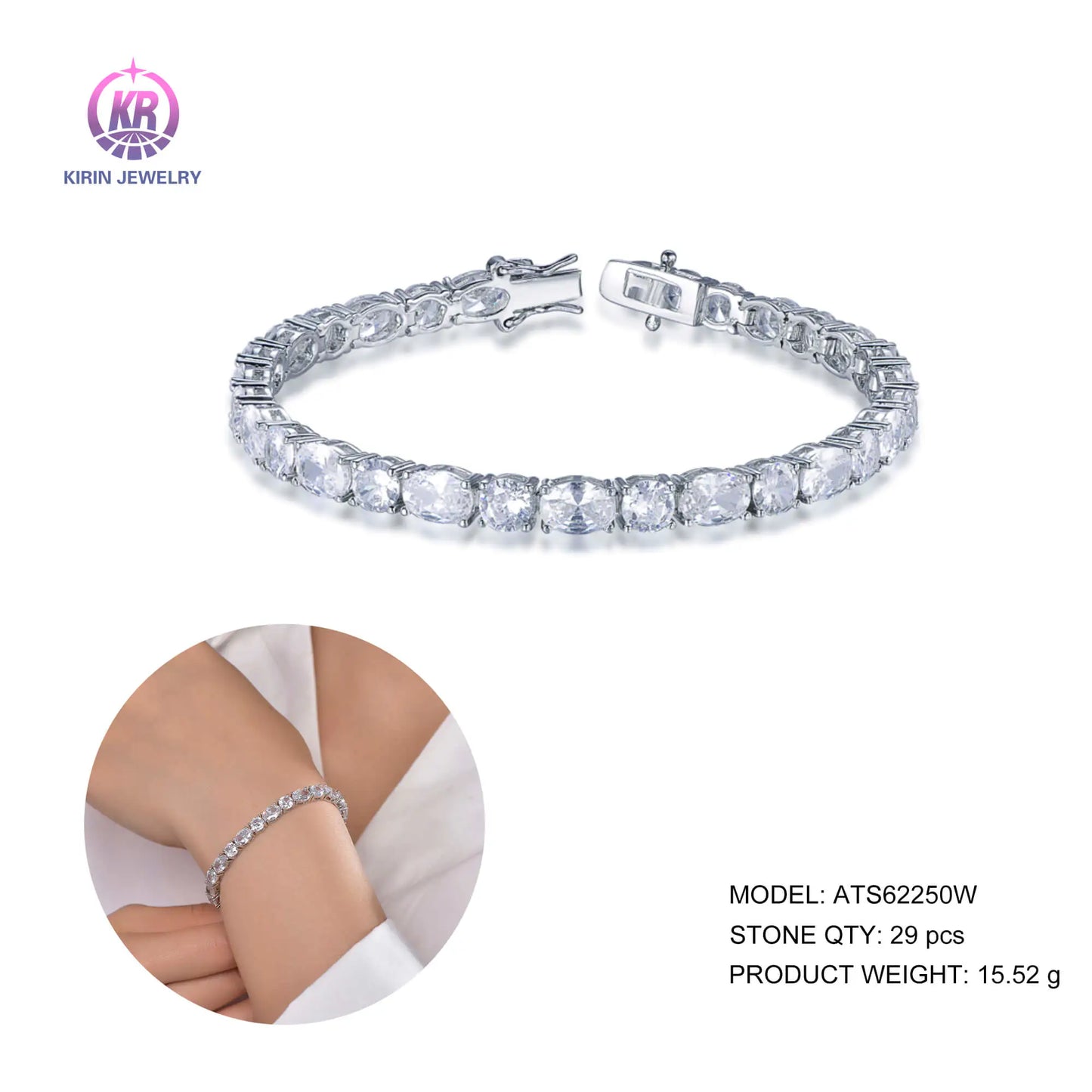 Wholesale Silver CZ Oval & Round Lab Created Diamonds Tennis Bracelet​ for Women