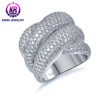 Wholesale Silver CZ Pave Set Intertwined Design Wide Band Diamond Engagement Rings