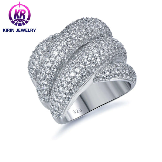 Wholesale Silver CZ Pave Set Intertwined Design Wide Band Diamond Engagement Rings