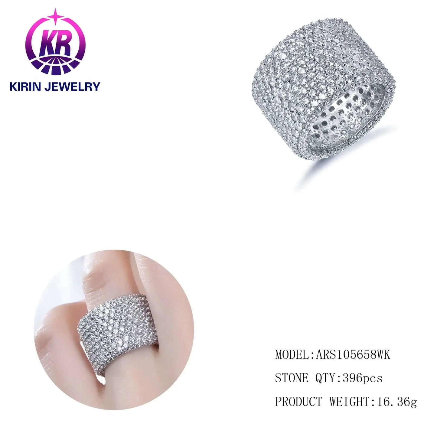 Wholesale Silver CZ Pave Simulated Diamond Wide Engagement Eternity Band Ring for Women