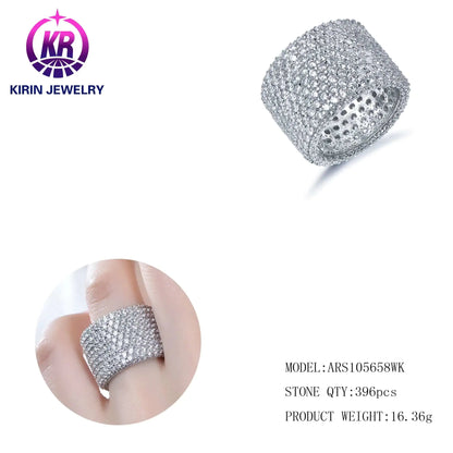 Wholesale Silver CZ Pave Simulated Diamond Wide Engagement Eternity Band Ring for Women