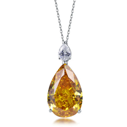 Wholesale Silver CZ Pear Cut Lab Created Diamond & Citrine Big Stone Pendant​