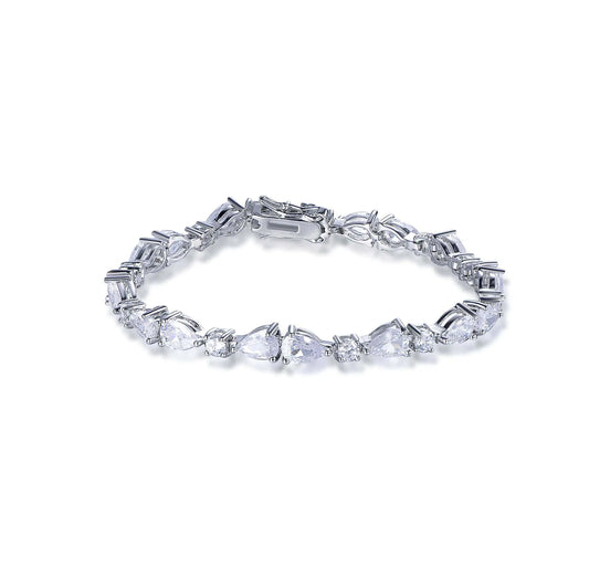 Wholesale Silver CZ Pear Round Lab Diamonds Tennis Bracelet
