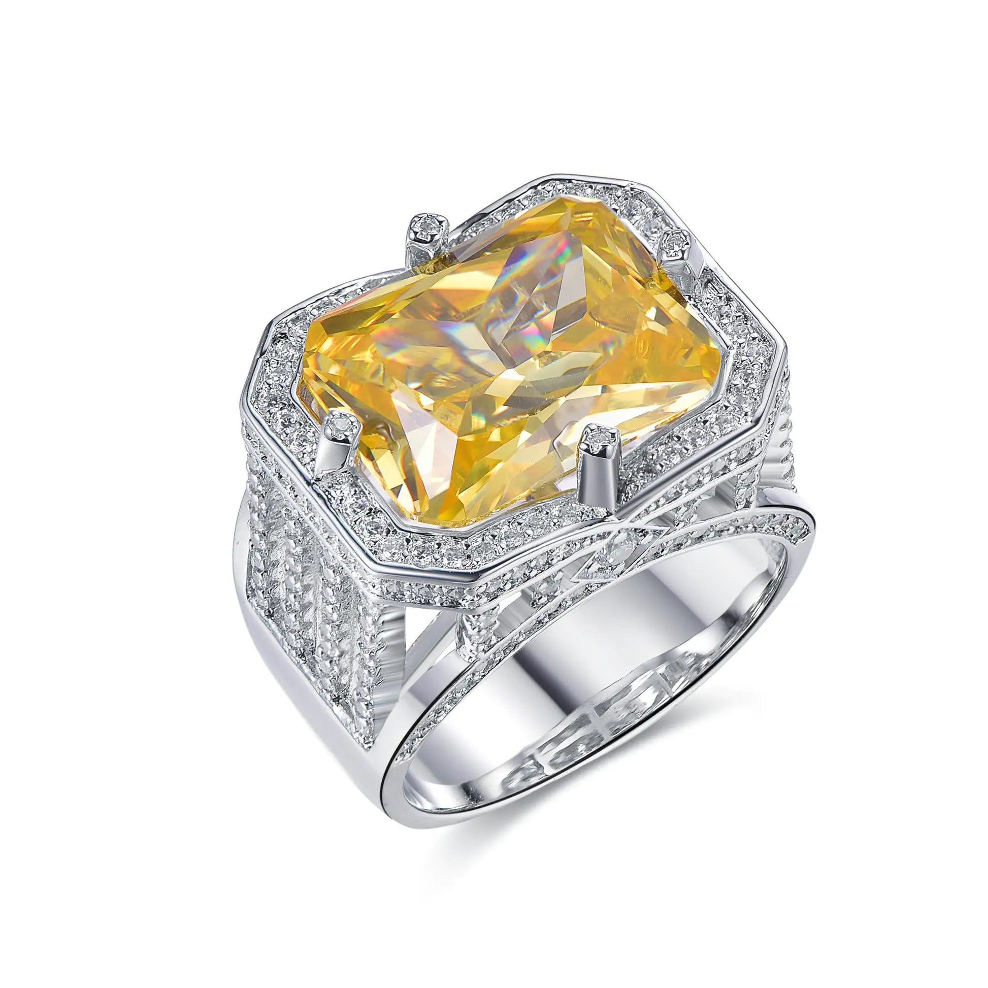 Wholesale Silver CZ Radiant Cut Citrine Wide Band Engagement Rings