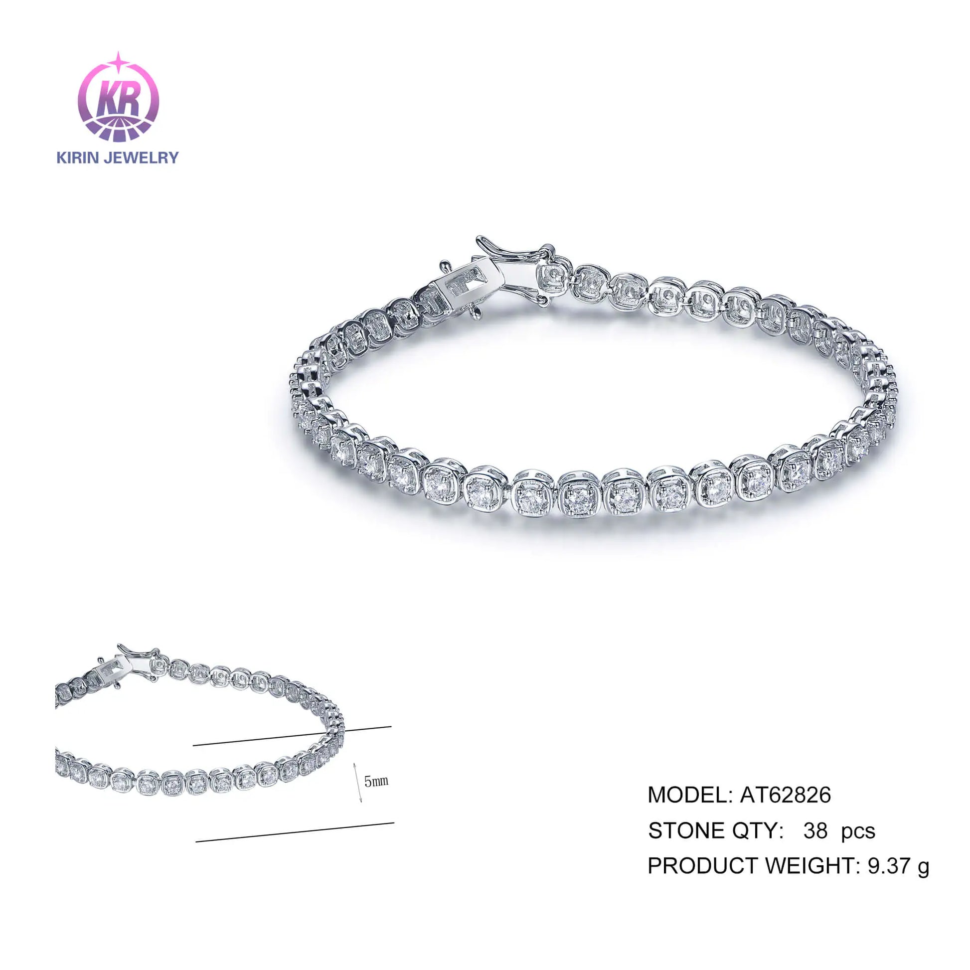 Wholesale Silver CZ Round Cut Lab Created Diamond Classic Tennis Bracelet​ for Women