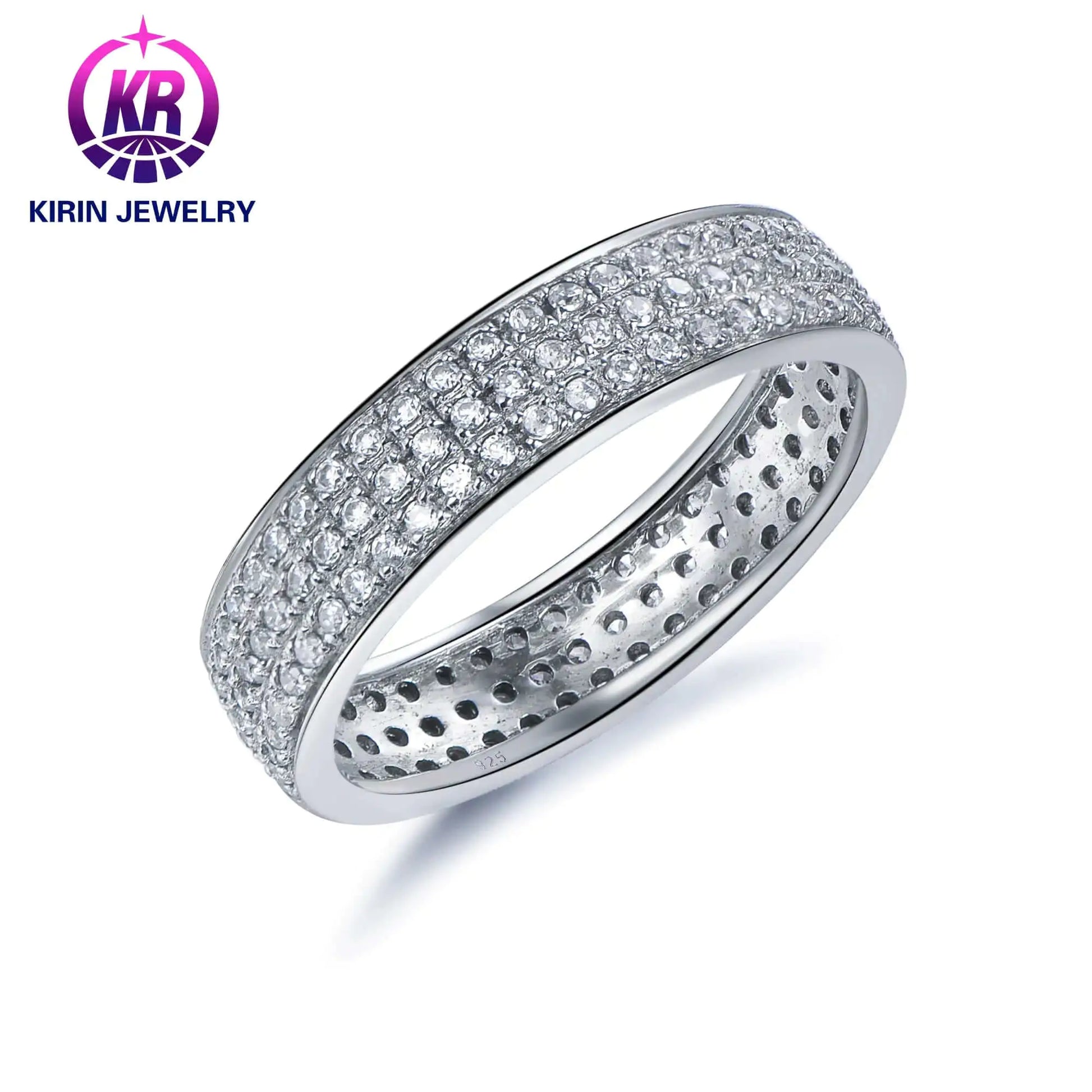 Wholesale Silver CZ Round Cut Lab Created Diamond Eternity Band Engagement Ring