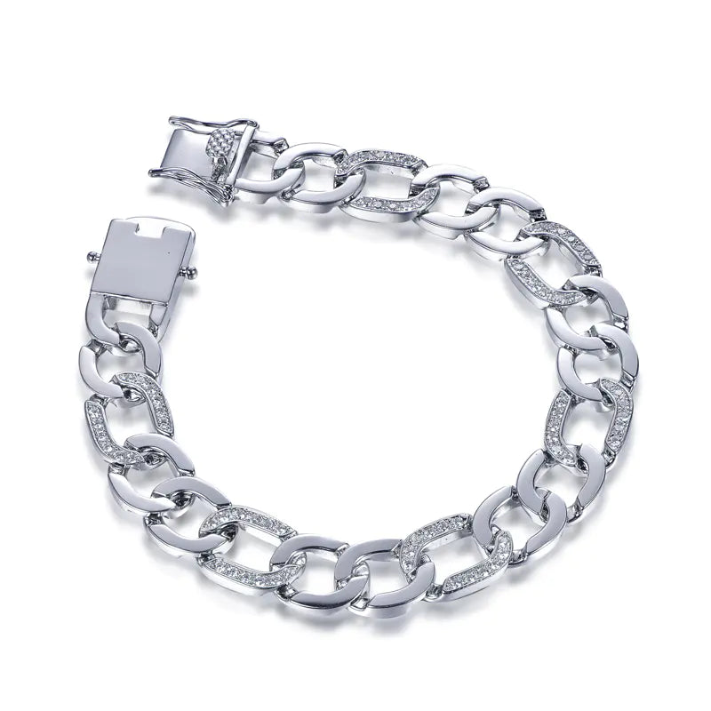 Wholesale Silver CZ Round Cut Lab Created Diamond Figaro Chain Bracelet