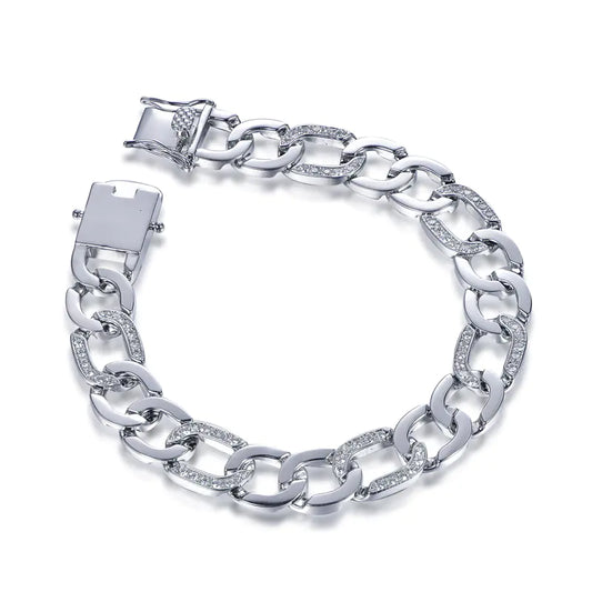 Wholesale Silver CZ Round Cut Lab Created Diamond Figaro Chain Bracelet