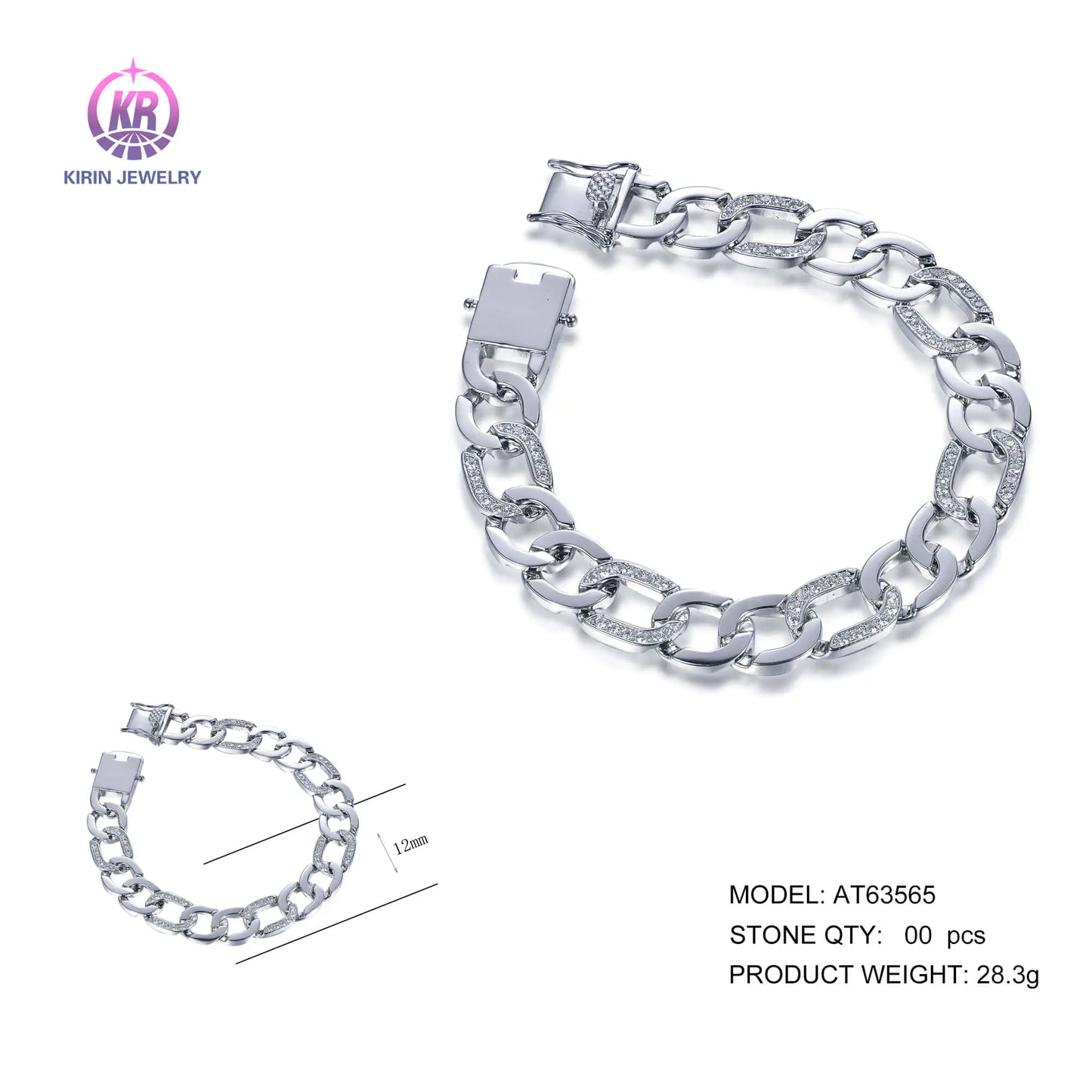 Wholesale Silver CZ Round Cut Lab Created Diamond Figaro Chain Bracelet for Women