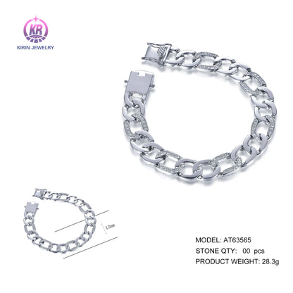 Wholesale Silver CZ Round Cut Lab Created Diamond Figaro Chain Bracelet for Women