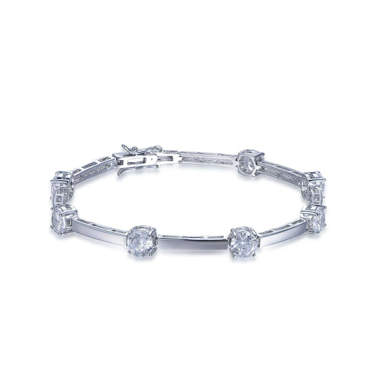 Wholesale Silver CZ Round Cut Simulated Diamond Train Chain Link Bracelets