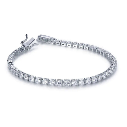 Wholesale Silver CZ Round Lab Created Thin Diamond Tennis Bracelet