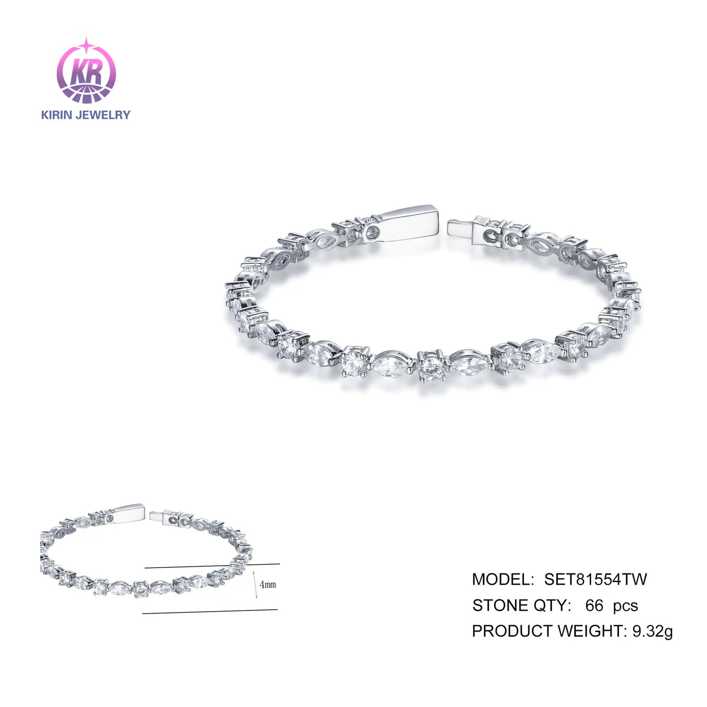 Wholesale Silver CZ Round Marquise Lab Created Diamond Tennis Bracelet for Women