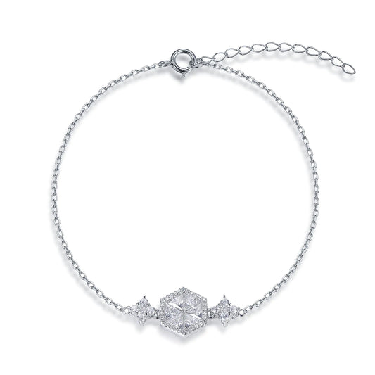 Wholesale Silver CZ Round & Triangle Simulated Diamond Snowflake Bracelet