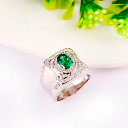 Wholesale Silver CZ Signet Style Lab Grown Emerald Engagement Ring​
