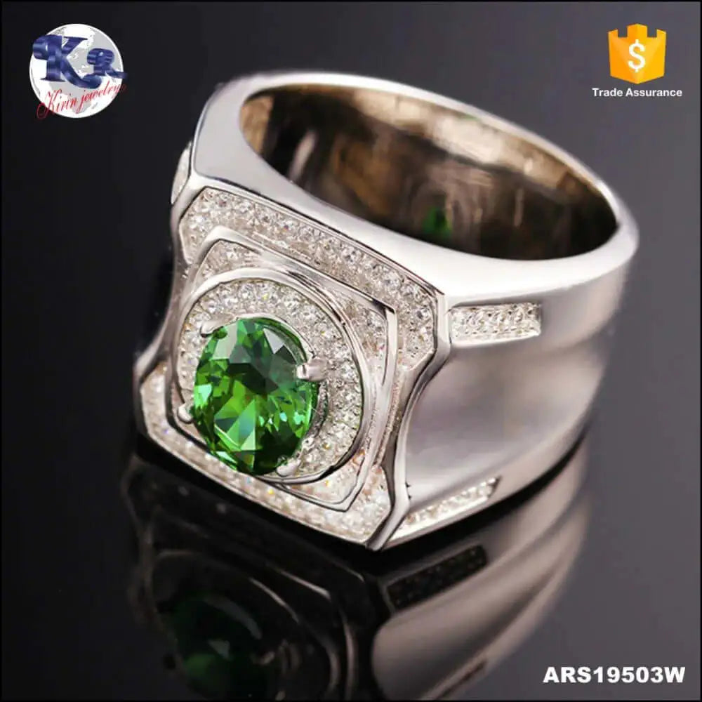 Wholesale Silver CZ Signet Style Vintage Oval Cut Lab Grown Emerald Engagement Ring​
