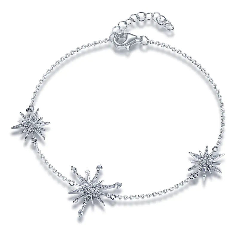 Wholesale Silver CZ Simple Starburst Rolo Chain Bracelet​