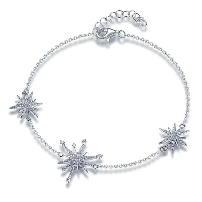 Wholesale Silver CZ Simple Starburst Rolo Chain Bracelet​