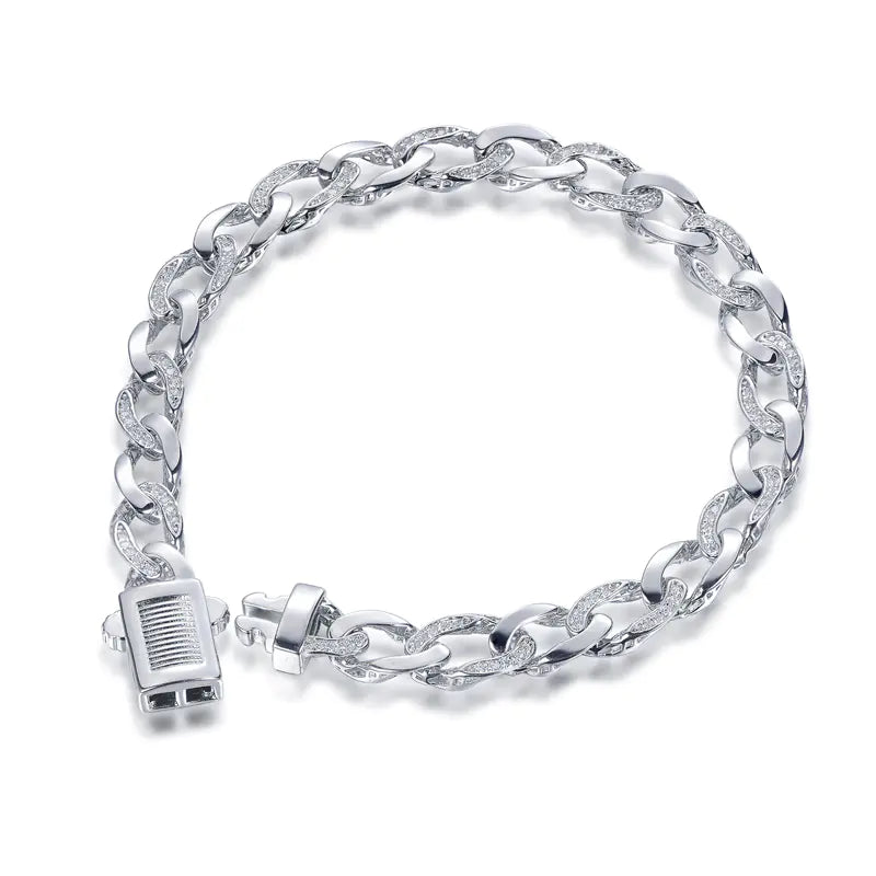 Wholesale Silver CZ Simulated Diamond Cable Chain Bracelet