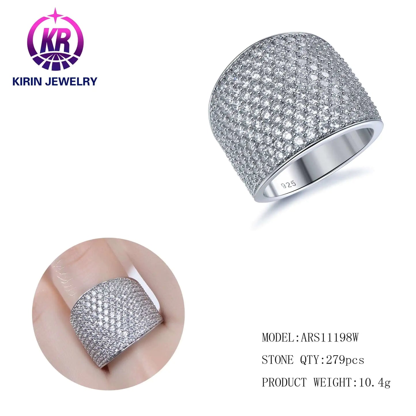 Wholesale Silver CZ Simulated Diamond Full Eternity Cluster Engagement Ring for Women