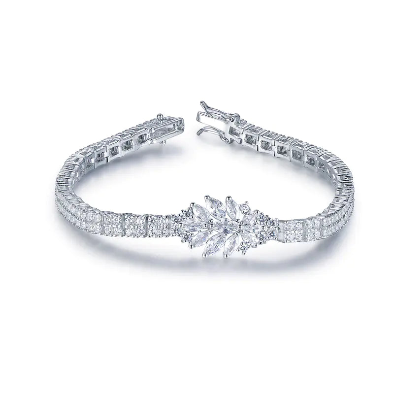 Wholesale Silver CZ Simulated Diamond Leaf Personalized Tennis Bracelet