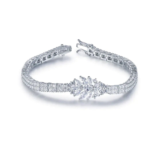 Wholesale Silver CZ Simulated Diamond Leaf Personalized Tennis Bracelet