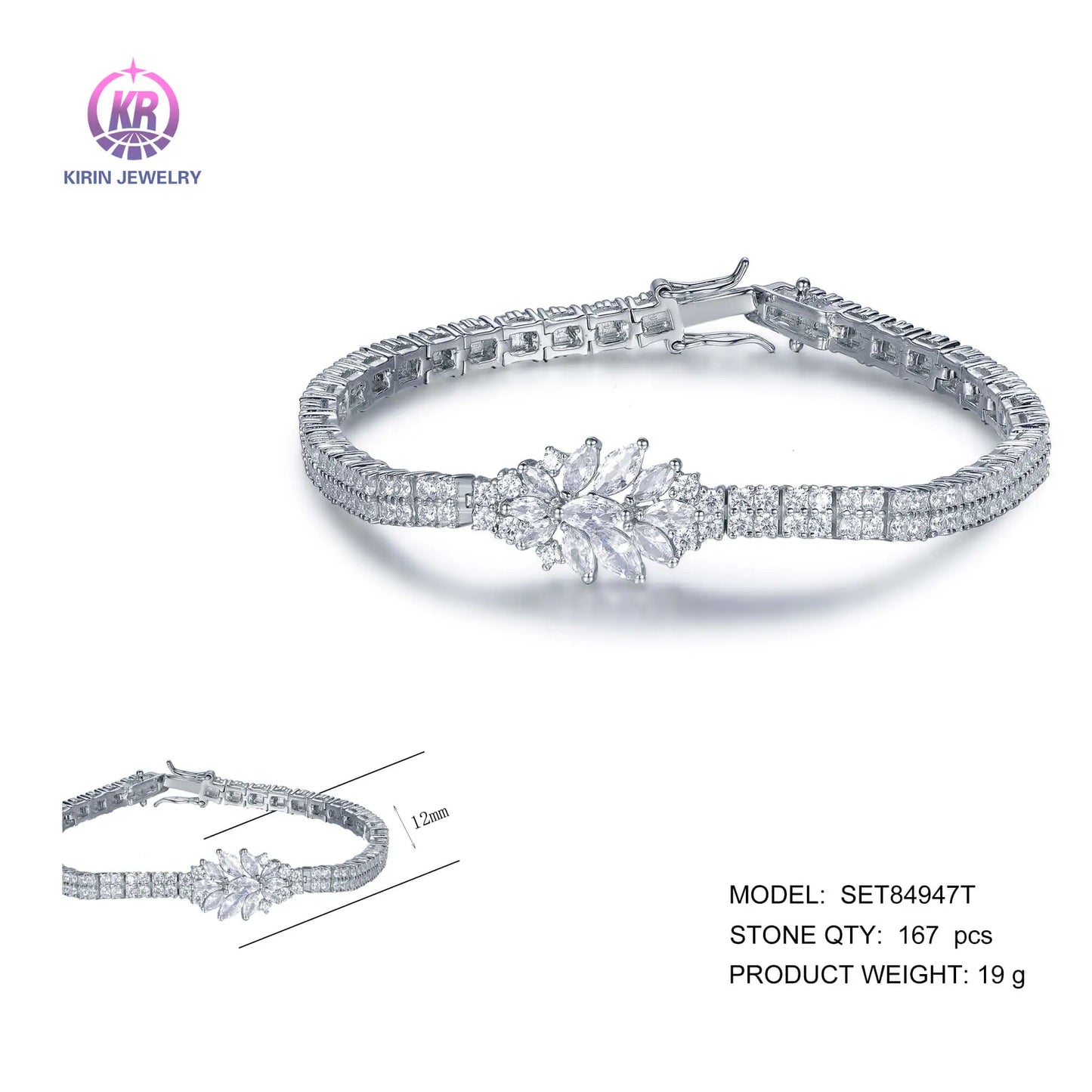 Wholesale Silver CZ Simulated Diamond Leaf Personalized Tennis Bracelet for Women