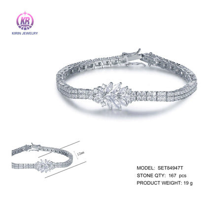 Wholesale Silver CZ Simulated Diamond Leaf Personalized Tennis Bracelet for Women