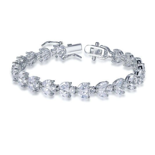 Wholesale Silver CZ Simulated Diamond Marquise Cut Leaf Tennis Bracelet