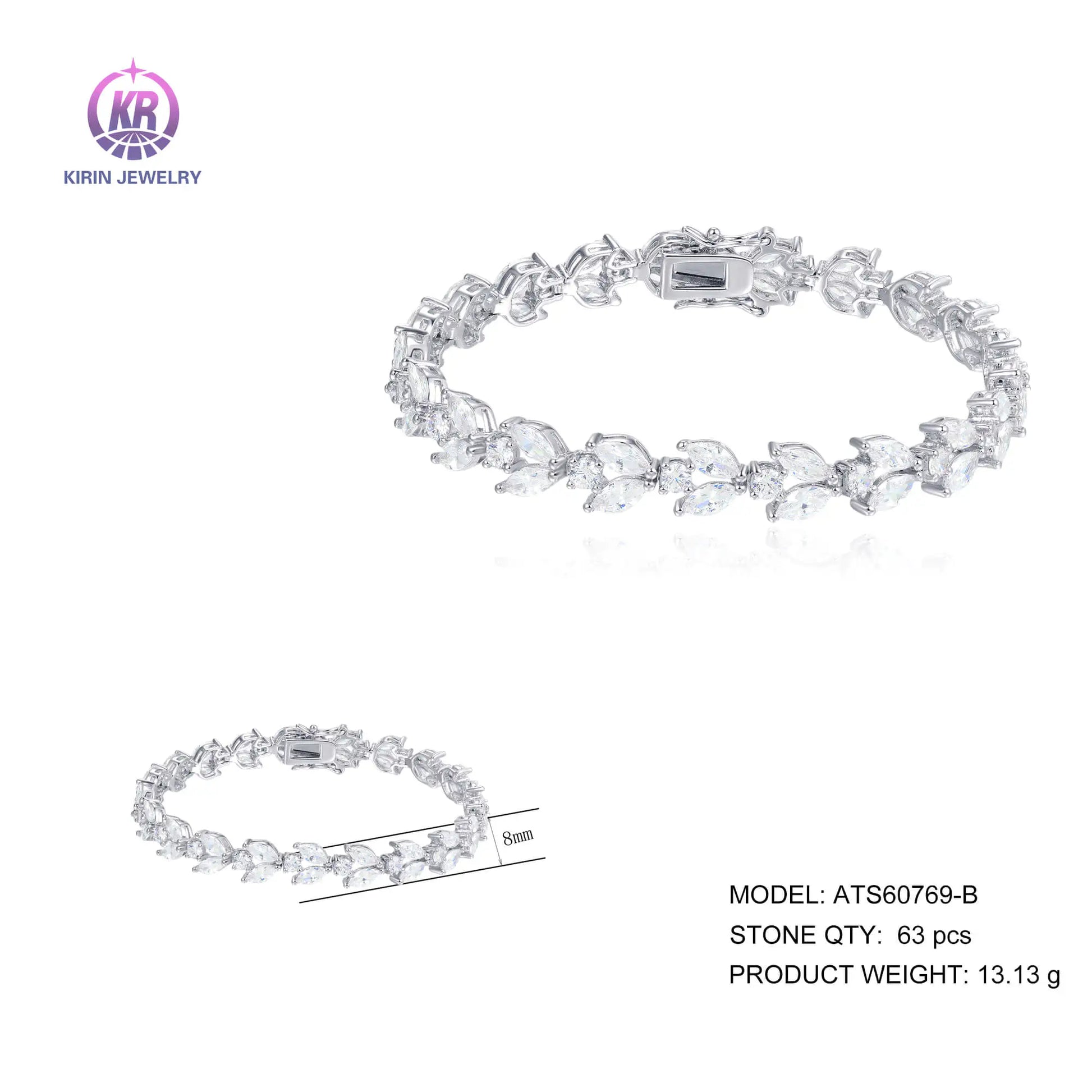 Wholesale Silver CZ Simulated Diamond Marquise Cut Leaf Tennis Bracelet for Women
