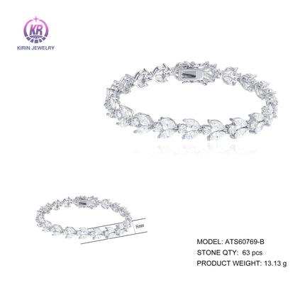 Wholesale Silver CZ Simulated Diamond Marquise Cut Leaf Tennis Bracelet for Women