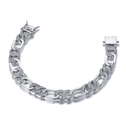 Wholesale Silver CZ Simulated Diamond Statement Figaro Link Bracelet