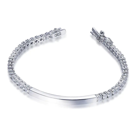 Wholesale Silver CZ Simulated Diamond Thin Tennis Bar Link Bracelet