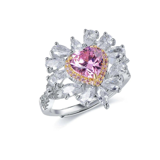 Wholesale Silver CZ Simulated Pink Diamond Heart Engagement Ring