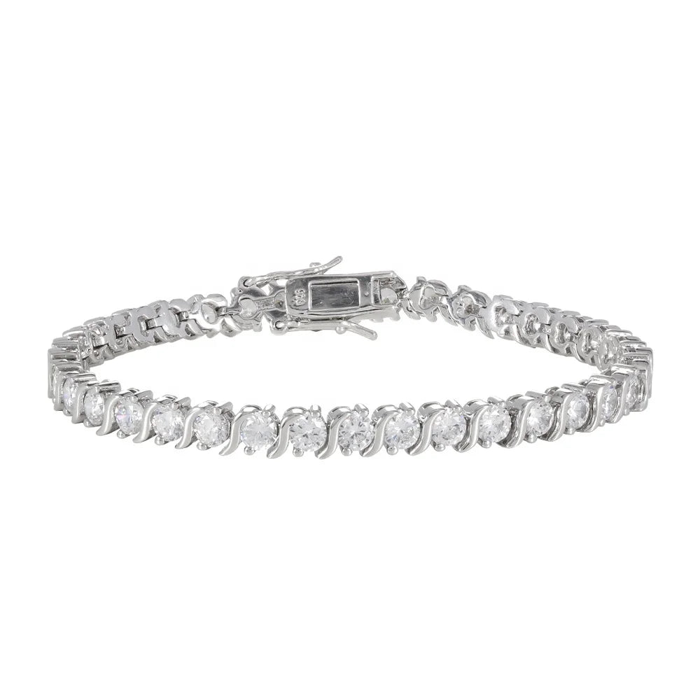 Wholesale Silver CZ Solitaire Swirl S Wave Tennis Bracelet​