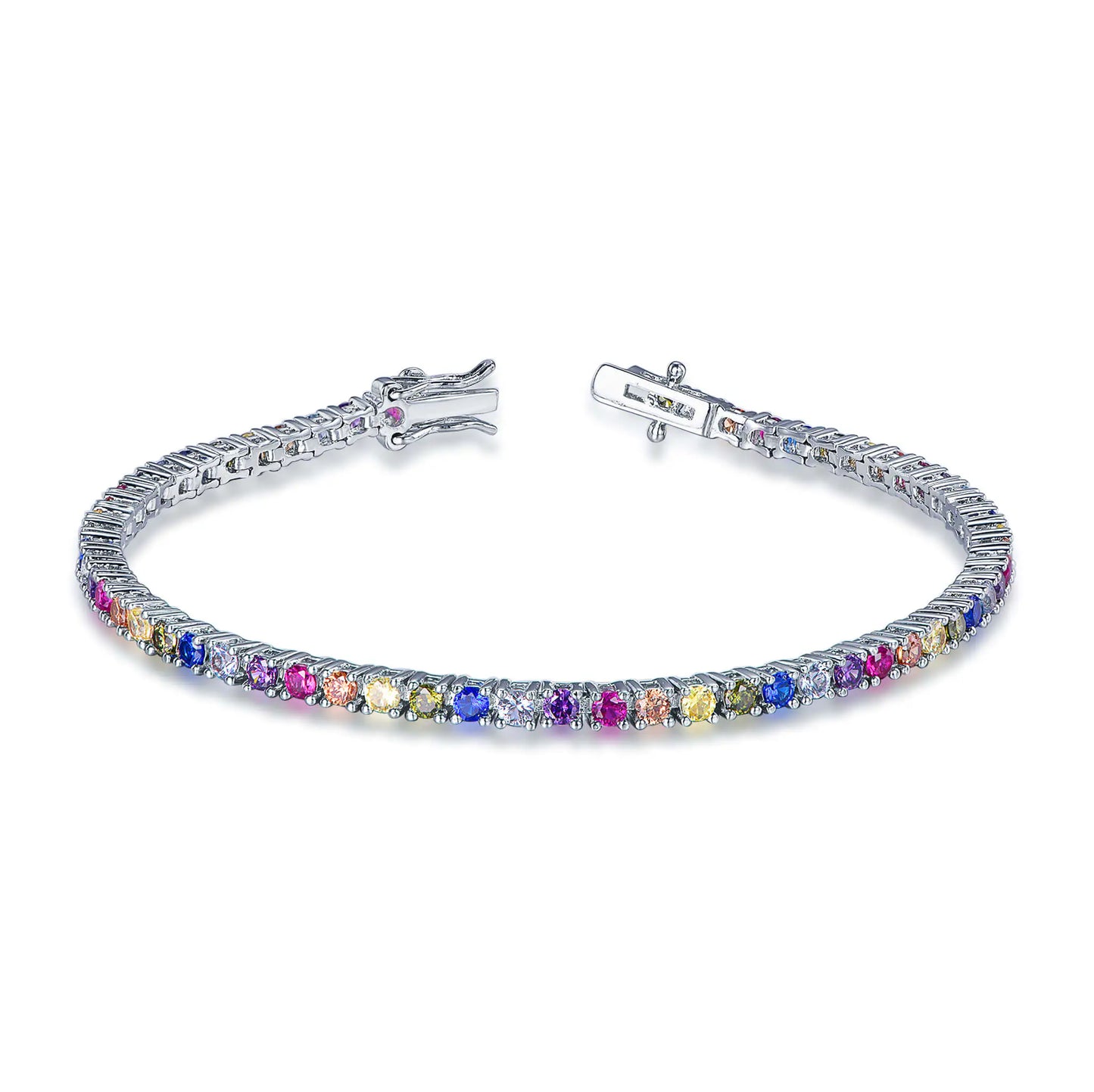 Wholesale Silver CZ & Spinel & Corundum Multi Gemstone Colored Tennis Bracelet