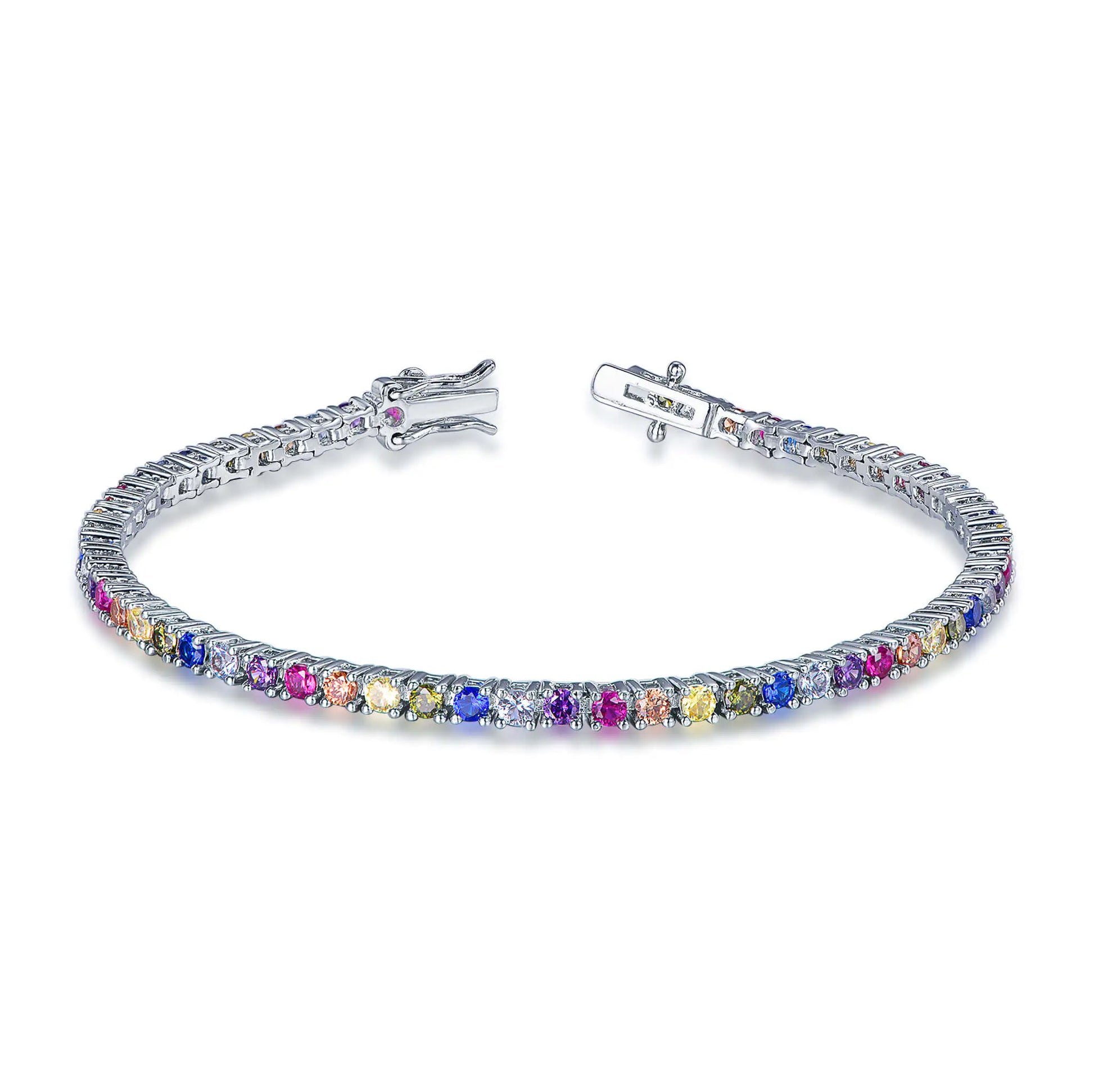 Wholesale Silver CZ & Spinel & Corundum Multi Gemstone Colored Tennis Bracelet