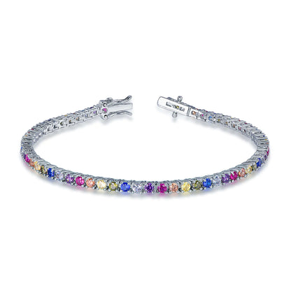 Wholesale Silver CZ & Spinel & Corundum Multi Gemstone Colored Tennis Bracelet