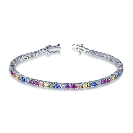 Wholesale Silver CZ & Spinel & Corundum Multi Gemstone Colored Tennis Bracelet