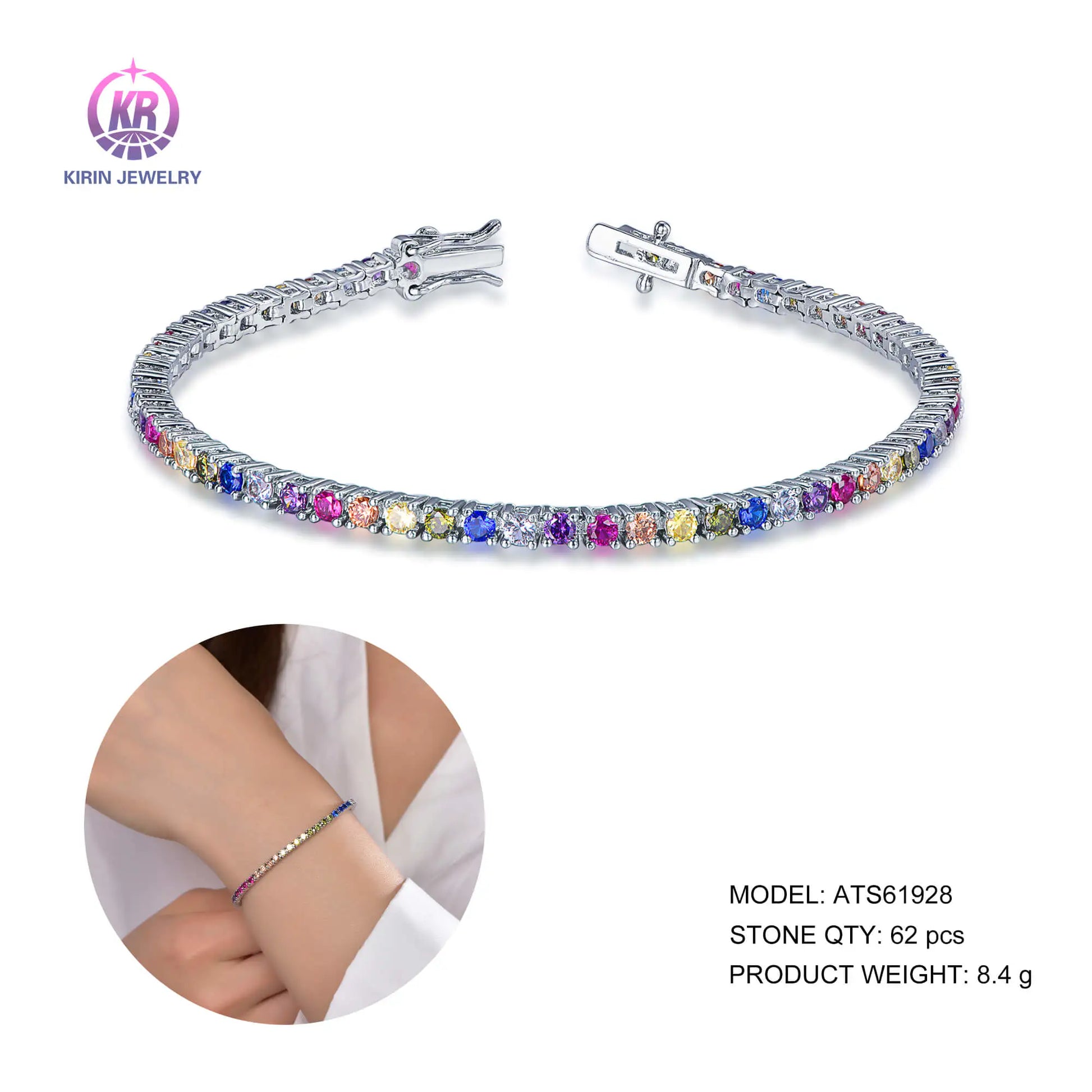 Wholesale Silver CZ & Spinel & Corundum Multi Gemstone Colored Tennis Bracelet for Women