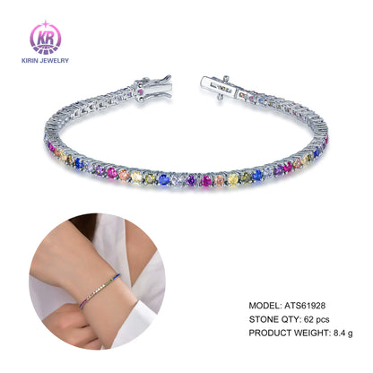 Wholesale Silver CZ & Spinel & Corundum Multi Gemstone Colored Tennis Bracelet for Women