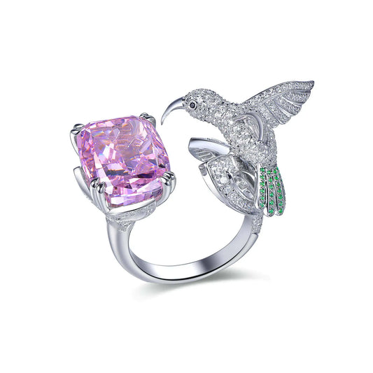Wholesale Silver CZ & Spinel & Corundum Open Personalized Hummingbird Ring